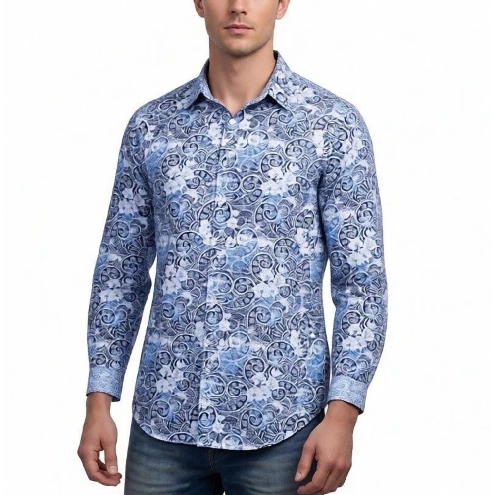 Robert Graham Blue Blk White Paisley Long Sleeve Shirt Size M New Without A Tag